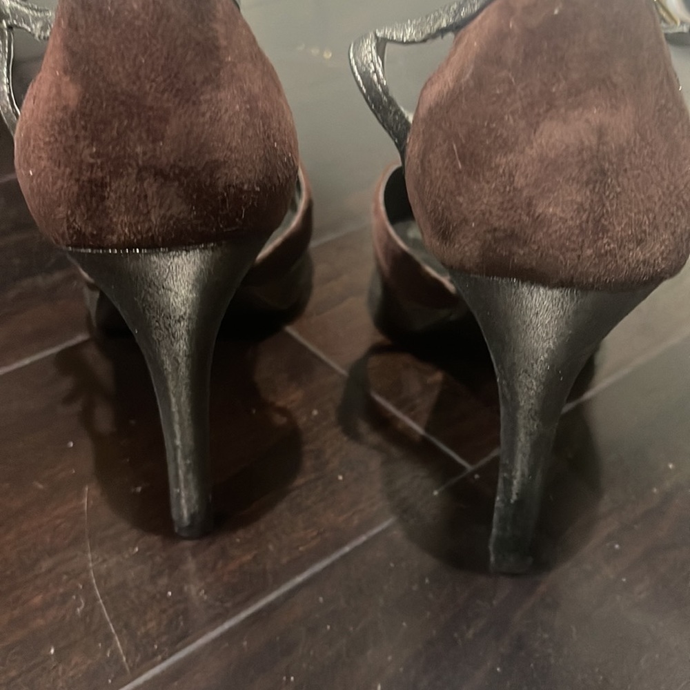 Gently Loved Ralph Lauren Chocolate Brown Suede  T Strap Heels - Picture 5 of 8